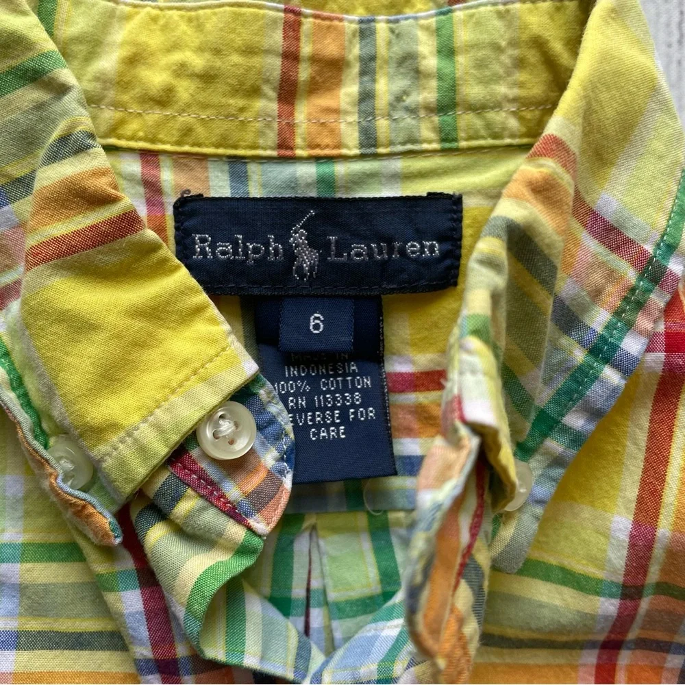 Ralph Lauren Yellow, Red & Green Plaid Short Sleeve Button Down Size 6